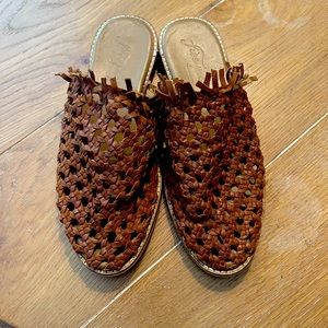 Free People Leather woven mules